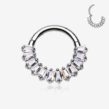 Brilliant Baguette Sparkles Array Seamless Clicker Hoop Ring-Clear Gem